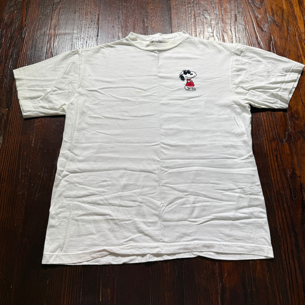 Vintage 90s Peanuts Shirt Men L White Joe Cool Snoopy Embroidered Graphic Tee